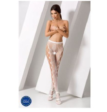 Эротические колготки-бодистокинг Passion S008 white, ажурные колготки с вырезом и лампасами-сеткой