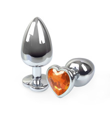 Металевий анальний затор Серце L з Помаранчевим кристалом