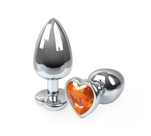 Металевий анальний затор Серце L з Помаранчевим кристалом