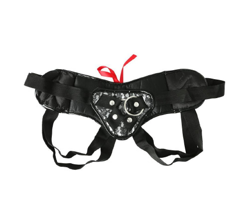 Трусы для страпона Sportsheets - SizePlus Grey&Black Lace Corsette, широкий пояс, бант, кружево