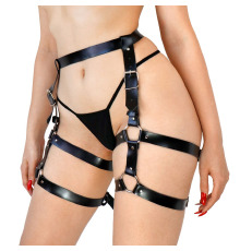Кожаные гартеры Art of Sex - Melani Leather garters, Черные L-2XL