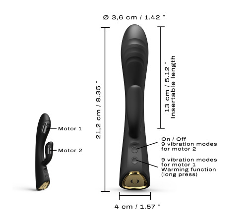 Вибратор-кролик с подогревом Dorcel FLEXI RABBIT BLACK, гибкий ствол