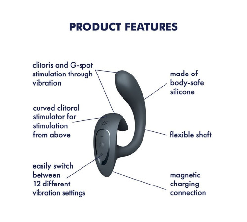 Вагинально-клиторальный вибратор Satisfyer G for Goddess 1 Dark Grey, 2 мотора