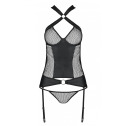 Сетчатый комплект корсет с халтером, съемные подвязки и трусики Amanda Corset black L/XL - Passion