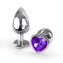 Металлическая анальная пробка Сердце L с Светло-фиолетовым кристаллом , длина 9см, диаметр 4см