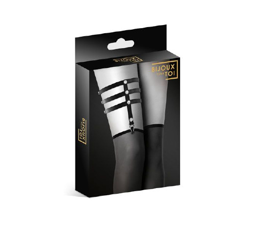 Гартер на ногу Bijoux Pour Toi - 3 THONGS Black, сексуальная подвязка, экокожа