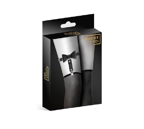 Гартер на ногу Bijoux Pour Toi - WITH BOW Black, сексуальная подвязка с бантиком, экокожа