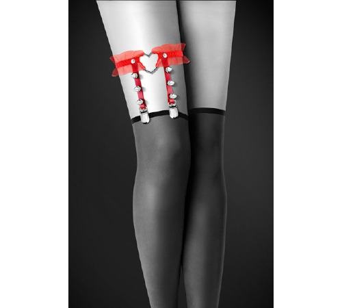 Гартер на ногу Bijoux Pour Toi - WITH HEART AND SPIKES Red, сексуальная подвязка с сердечком