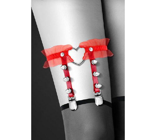 Гартер на ногу Bijoux Pour Toi - WITH HEART AND SPIKES Red, сексуальная подвязка с сердечком