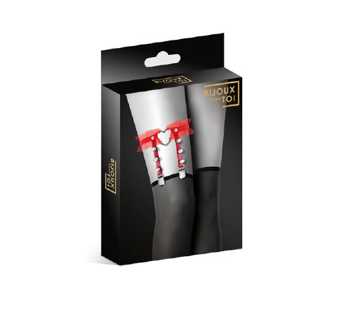 Гартер на ногу Bijoux Pour Toi - WITH HEART AND SPIKES Red, сексуальная подвязка с сердечком