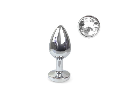Металева анальна пробка S з прозорим кристалом, довжина 7см, діаметр 2,8см