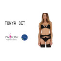 Комплект белья TONYA SET black S/M - Passion Exclusive: трусики, лиф, пояс для чулок
