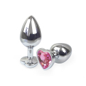 Металлическая анальная пробка Сердце М с Светло розовым кристаллом , длина 8см, диаметр 3,4см