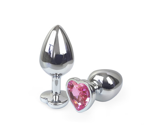Металева анальна пробка Серце М зі Світло рожевим кристалом, довжина 8см, діаметр 3,4см