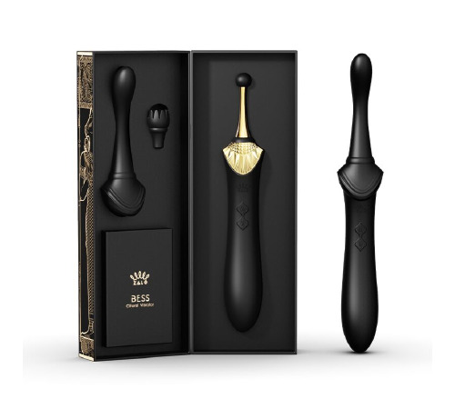 Вагинально-клиторальный вибратор Zalo — Bess Obsidian Black, мультифункциональный с насадками