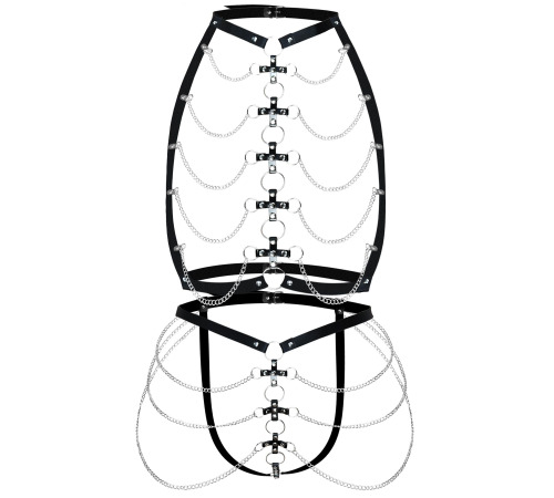 Набор портупея + трусики из кожи с цепочками Art of Sex - Cross, размер XS-M, цвет черный