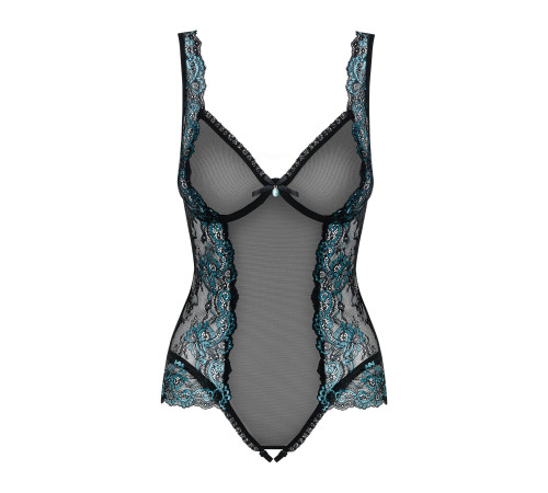 Сетчатое боди на косточках Obsessive Amanta teddy XXL, черное, с доступом