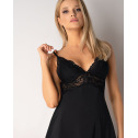 Сатиновый пеньюар с кружевом Obsessive 810-BAB-1 babydoll & thong L/XL, черный, пеньюар, танга