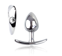 Металлическая анальная пробка для длит. ношения с Прозрачным кристаллом S, Диаметр 2,5, Длина 6,5