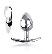 Металлическая анальная пробка для длит. ношения с Прозрачным кристаллом S, Диаметр 2,5, Длина 6,5