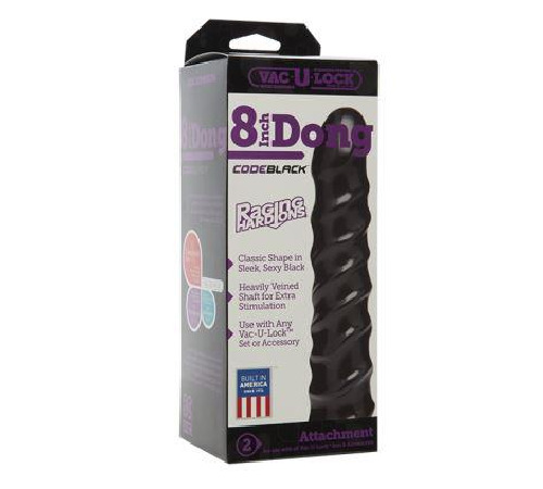 Дилдо Doc Johnson CodeBlack - 8 Inch Raging Vac-U-Lock со стимулирующим рельефом, диаметр 3,8см
