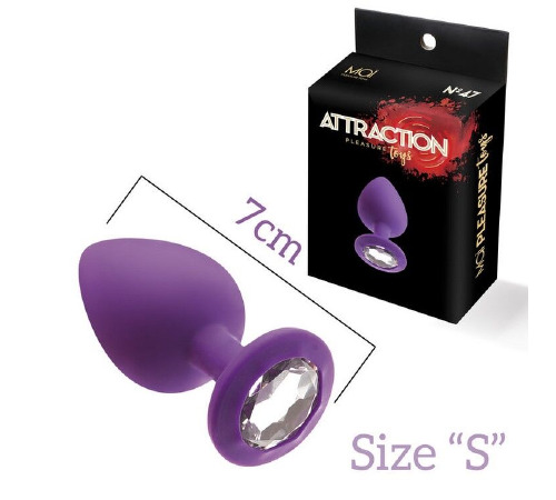 Анальна пробка з кристалом MAI Attraction Toys №47 Purple, довжина 7см, діаметр 2,8 см