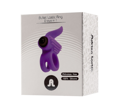 Эрекционное виброкольцо Adrien Lastic Bullet Lastic Ring с язычком и щеточкой для стимуляции клитора