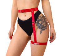 Гартер на ногу Art of Sex - Naomi с надписью SEXY, натуральная кожа, размер XS-2XL, цвет красный