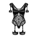 Нейлоновый бодистокинг с имитацией гартер Obsessive Bodystocking G334 S/M/L, black, с доступом