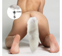 Металева анальна пробка з Білим шикарним хвостом з натурального хутра, розмір S