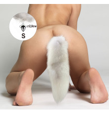 Металева анальна пробка з Білим шикарним хвостом з натурального хутра, розмір S
