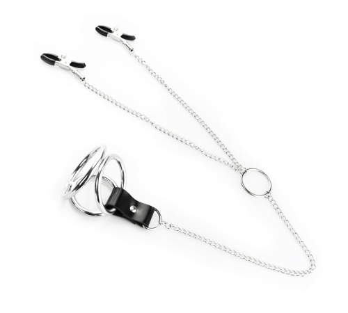 Чоловіче ерекційне кільце з зажимами для сосків, Срібло