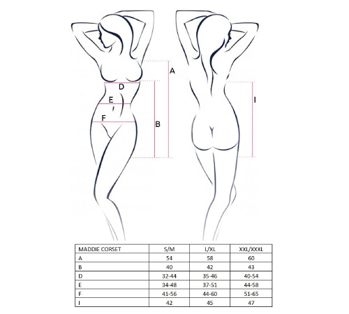 Корсет-сорочка з пажами MADDIE CORSET black XXL/XXXL - Passion, трусики