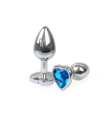 Металева анальна пробка Серце S з Блакитним кристалом, довжина 7см, діаметр 2,8см