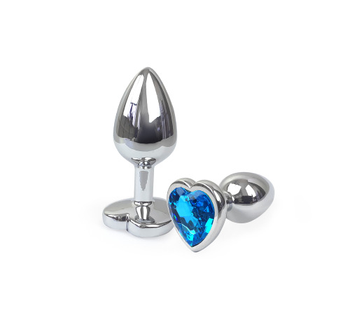 Металева анальна пробка Серце S з Блакитним кристалом, довжина 7см, діаметр 2,8см