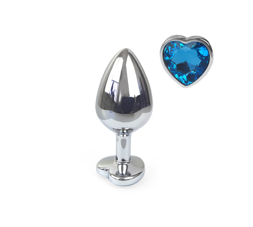 Металева анальна пробка Серце S з Блакитним кристалом, довжина 7см, діаметр 2,8см