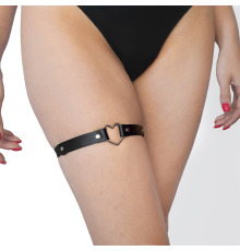 Гартер на ногу Сердце из натуральной кожи Art of Sex - Terri, цвет Черный (1шт.)