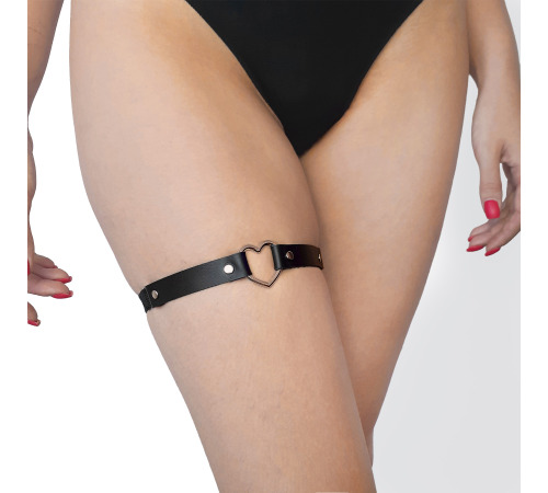 Гартер на ногу Сердце из натуральной кожи Art of Sex - Terri, цвет Черный (1шт.)