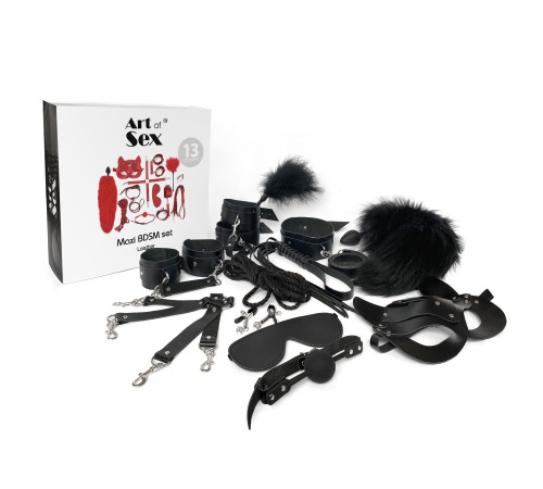 Набір Art of Sex - Maxi BDSM Set Leather, 13 предметів, натуральна шкіра, Чорний