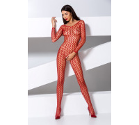 Бодистокинг Passion BS068 red, комбинезон, крупная сетка, длинный рукав