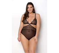 Боди Passion Amberly Body 6XL/7XL black, ассиметричный крой, кружевной лиф, золотая нить
