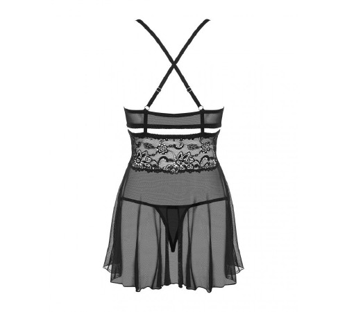 Еротичний мереживний комплект із сіточкою Obsessive 838-BAB-1babydoll & thong black S/M, чорний, пен
