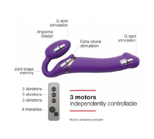 Безремінний страпон з вібрацією Strap-On-Me Vibrating Violet M, діаметр 3,3 см, пульт ДК, регульований
