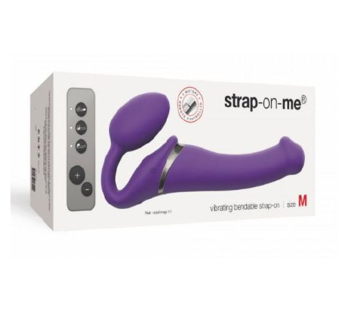 Безремінний страпон з вібрацією Strap-On-Me Vibrating Violet M, діаметр 3,3 см, пульт ДК, регульований
