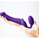 Безремінний страпон з вібрацією Strap-On-Me Vibrating Violet M, діаметр 3,3 см, пульт ДК, регульований