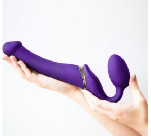 Безремінний страпон з вібрацією Strap-On-Me Vibrating Violet M, діаметр 3,3 см, пульт ДК, регульований