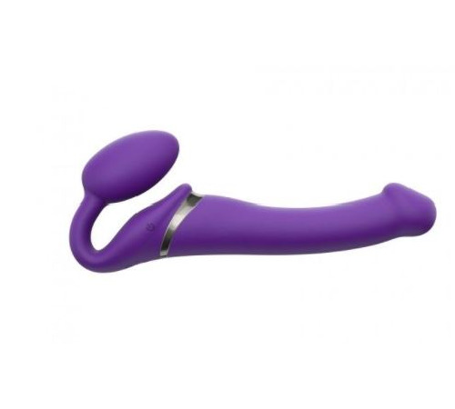 Безремінний страпон з вібрацією Strap-On-Me Vibrating Violet M, діаметр 3,3 см, пульт ДК, регульований