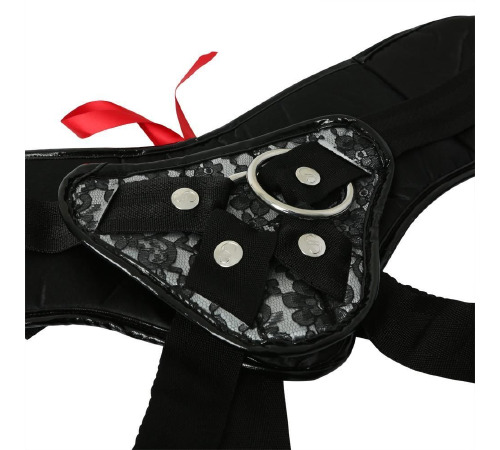 Трусы для страпона Sportsheets - SizePlus Grey&Black Lace Corsette, широкий пояс, бант, кружево