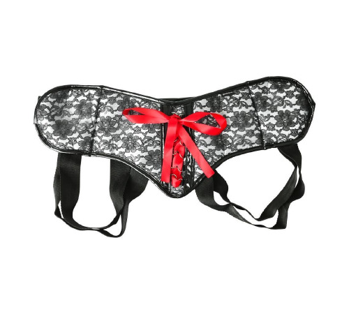 Трусы для страпона Sportsheets - SizePlus Grey&Black Lace Corsette, широкий пояс, бант, кружево