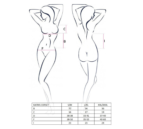 Корсет с пажами KATRISS CORSET black L/XL - Passion, трусики, шнуровка